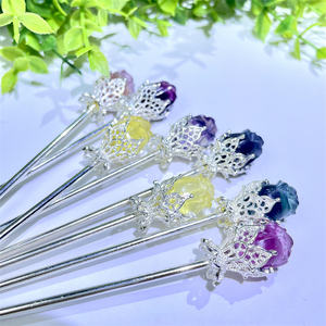 Оптовая продажа, шпилька из натурального хрустального цветка розы, заколка для волос с духовным исцеляющим камнем, радуга, флюорит, цветок для женщин - Product Image 3