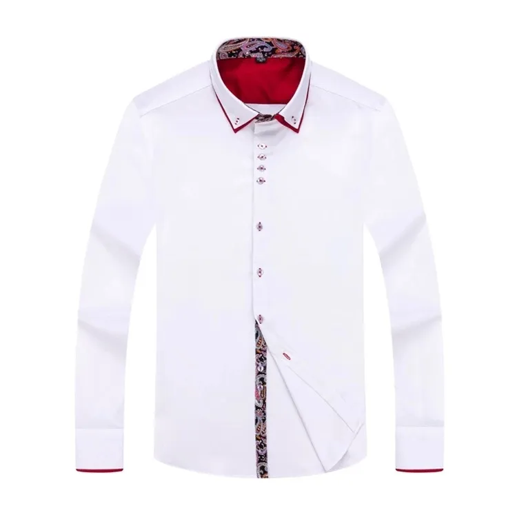 Camisa masculina slim fit contrast, camisa de gola dupla estilo clássico