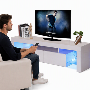 Mobile TV in Legno Moderno <span class=keywords><strong>con</strong></span> LED, Console Multimediale <span class=keywords><strong>con</strong></span> 2 <span class=keywords><strong>Cassetti</strong></span> Regolabili per Soggiorno, Design Europeo Lucido - Product Image 2