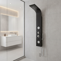 Panneau de douche mural moderne en aluminium noir avec jets massants pour salle de bain