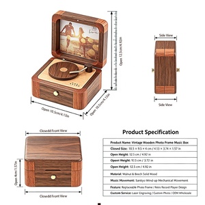 Caja Musical <span class=keywords><strong>de</strong></span> Gramófono <span class=keywords><strong>de</strong></span> Madera Maciza Vintage con Marco <span class=keywords><strong>de</strong></span> Fotos Personalizado, Conmemoración <span class=keywords><strong>de</strong></span> Aniversario, Regalos Navideños, Venta al por Mayor, OEM Disponible - Product Image 2