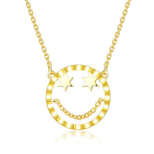 Chapado en oro de moda boda 925 cara de plata esterlina ojos de estrella y cadena sonrisa colgante collar para mujeres y niñas - Product Image 1