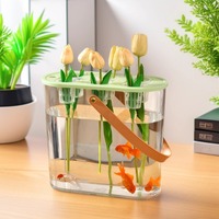 Aquarium de bureau portable ovale pour poissons rouges, système hydroponique de culture sans sol pour petits poissons d'intérieur