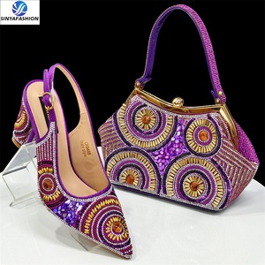 Set di <span class=keywords><strong>scarpe</strong></span> da sposa di alta qualità <span class=keywords><strong>con</strong></span> pietre belle <span class=keywords><strong>scarpe</strong></span> da donna abbinate Set di borse - Product Image 5