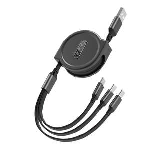 Câble USB rétractable à traction unidirectionnelle populaire 3 en 1 1,2 m USB A vers trois prises pour appareil mobile électrique - Product Image 1