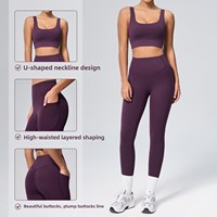 Set Yoga 2 Potong Wanita Pinggang Tinggi, Bernapas, Elastis, Membentuk Tubuh dengan Kantong, Bahan Nylon Spandex, untuk Olahraga Fitness