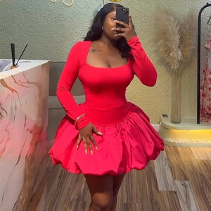 ชุดเดรสแขน<span class=keywords><strong>ยาว</strong></span>สีพื้นคอเหลี่ยมสไตล์วินเทจสุดหรูสำหรับผู้หญิง รุ่น BR6087 <span class=keywords><strong>คอ</strong></span>ลเลคชั่นฤดูร้อน - Product Image 3