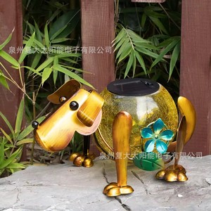 Solar Iron Dog Garden Light <b>LED</b> Glass <b>Ball</b> Outdoor Decor Water Resistant Free Standing - Product Image 3