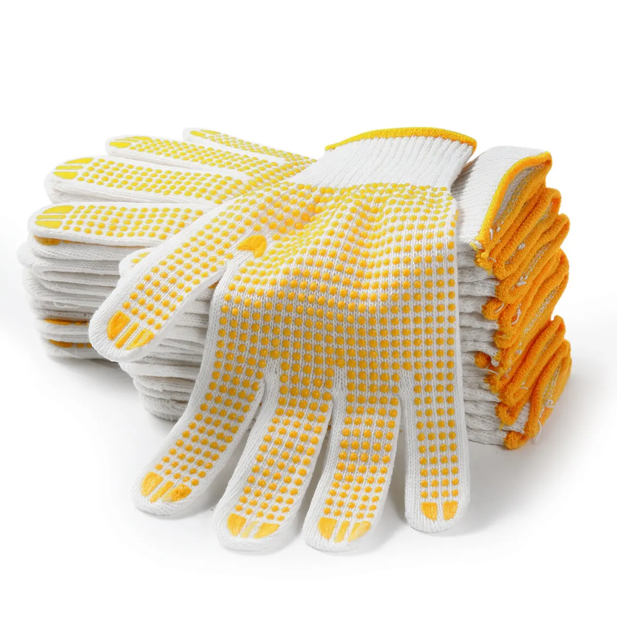 Nature white soft comfortable single side safety garden work hand pvc dotted cotton work gloves