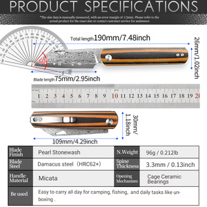Couteau pliant LONSDOW 67 en acier Damas avec manche en Micarta, OEM ODM DIY, pour <span class=keywords><strong>la</strong></span> chasse, <span class=keywords><strong>le</strong></span> camping en plein air, EDC, couteau de poche - Product Image 6