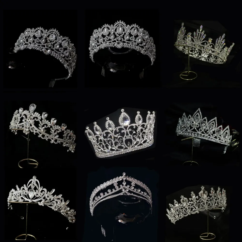 Silver Color Rhinestone Crown Tiara Handmade Crystal Hair Accessories Headband Bridal Wedding Princess Tiara Crown