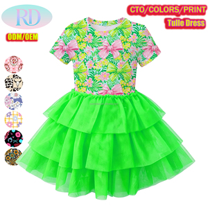 Vestito Casual da Principessa per Bambine, Top Traspirante in Bambù, Gonna in <span class=keywords><strong>Tulle</strong></span> a Strati con Stampa Personalizzata e <span class=keywords><strong>Maniche</strong></span> Corte, OEM - Product Image 6