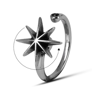 Waterproof 316LStainless Steel <b>Fidget</b> <b>Rings</b> Hexagram Shape Retro Texture Open Adjustable Fashion Jewelry for MenWomen Daily Wear - Product Image 1