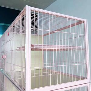 3 katmanlı <span class=keywords><strong>pet</strong></span> hastane Metal büyük beyaz kedi villa kafes kapalı tekerlekler için pembe kedi villa - Product Image 3