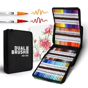 Best Selling 60/100/120 Colors Set Drawing Lettering Calligraphy Fineliner Dual Tips Watercolor Art Marker Brush pen