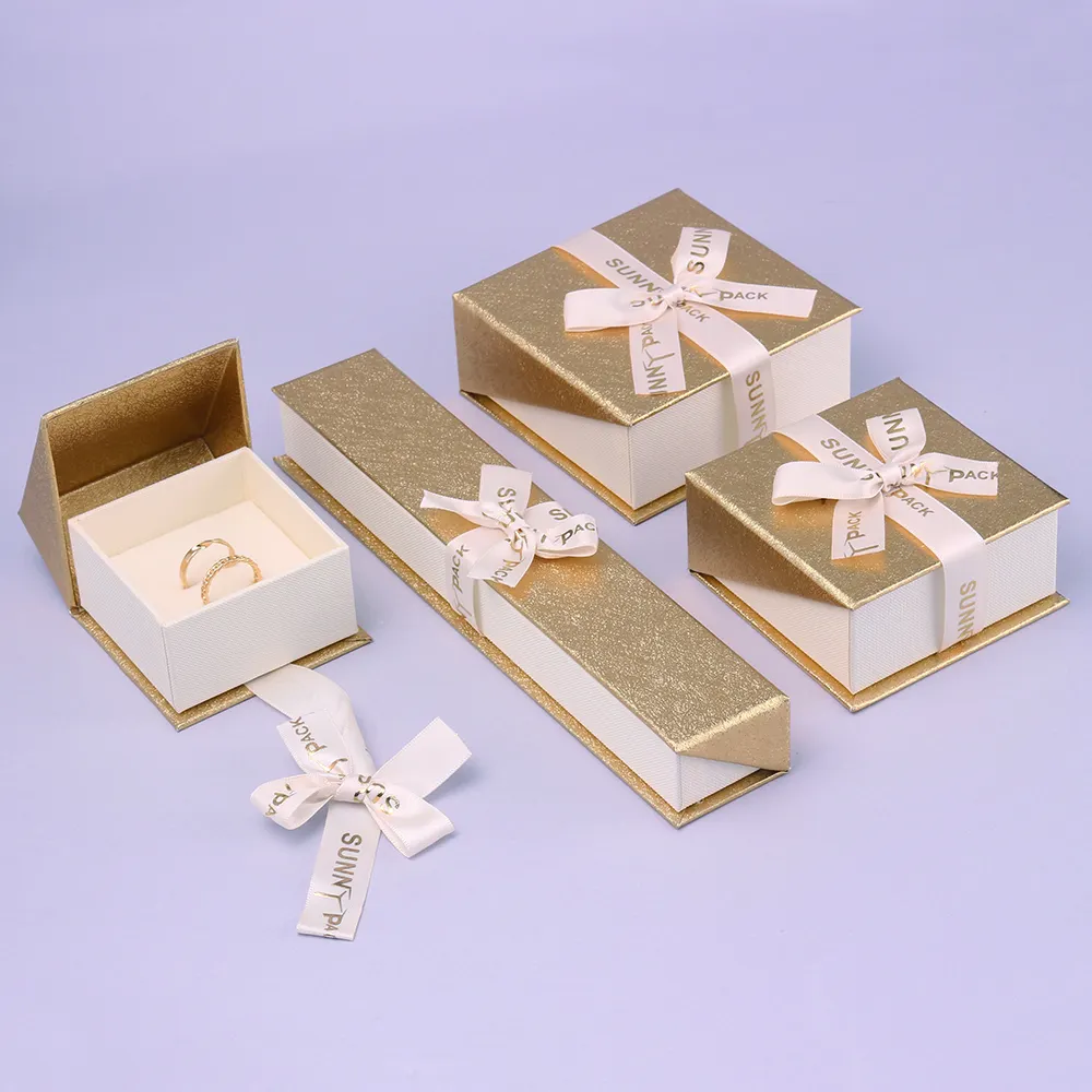 Factory direct wholesale custom logo luxury ribbon bow magnetic jewellery packaging paper box for jewelry
