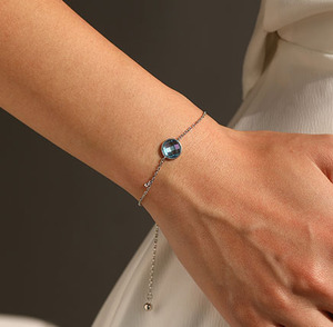 Pulsera de Plata S925 con Circonita Cúbica Redonda en Tono Aqua, Cadena Ajustable, Joyería Elegante y Minimalista, Regalo Ideal - Product Image 4