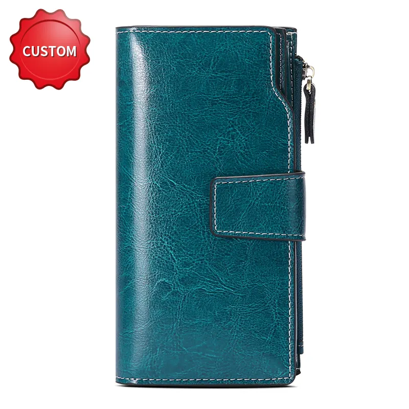 Females Clutches Women Wallet Long Zipper Cell Phone Genuine Leather RFID Blocking Coin Card Holder Wallet Purse