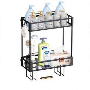 Étagère de toilette en métal à fixation murale sans perçage, double couche, multifonctionnelle pour rangement de salle de bain - Product Image 1