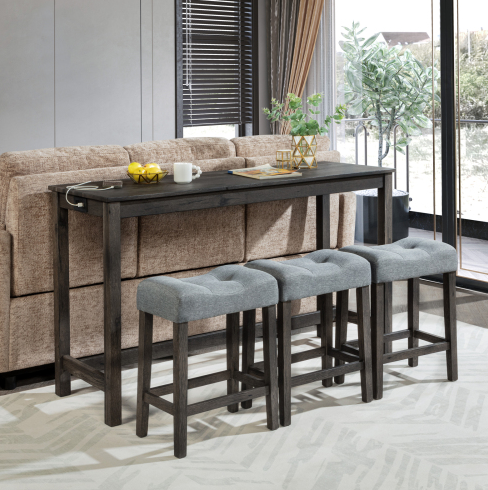Conjunto de mesa alta y 3 sillas en gris oscuro.