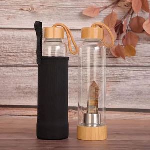 ขวดน้ำคริสตัลแก้วไม้ไผ่พลังบำบัด พิมพ์โลโก้ตามสั่ง คุณภาพสูงสุด รุ่น Xq655 สีโรสโกลด์ - Product Image 3