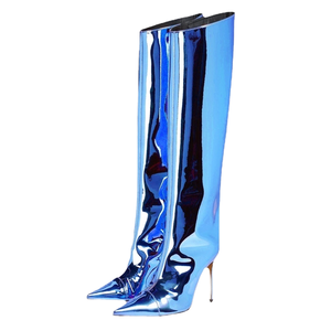 Botas de Tacón Alto y Fino, Puntiagudas, de Cuero Brillante, Color Dorado y Plateado, con Lámina Metálica Láser, Diseño de Serpiente, Botas de Moda Talla 42 - Product Image 2