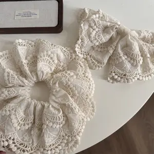 Boho tarzı Headpieces tatlı tasarım bej dantel yay saç Barrette yüksek dereceli boy mizaç işlemeli dantel saç Scrunchies