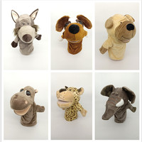Marionnettes à main d'animaux à bouche ouverte, prêtes à l'emploi, en peluche panda et chiot, jouets en coton PP et maille pour la maternelle, marionnettes à doigts en gros