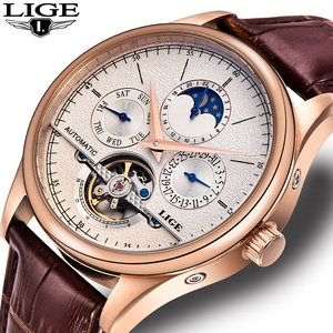 Montres mécaniques décontractées pour hommes Lige 6826, Reloj Retro Tourbillon, bracelet en cuir imperméable, montre automatique de luxe pour hommes - Product Image 4
