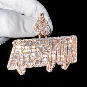 Pendentif personnalisé en argent sterling 925 plaqué or rose avec moissanite taille émeraude, passe le test du diamant, pendentifs hip hop, bijoux - Product Image 1