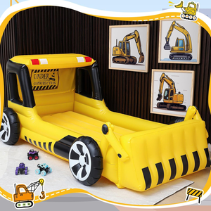 Cama inflable para niños con excavadora amarilla, cama de viaje para niños pequeños con parachoques de seguridad y colchón de aire, colchón de aire portátil con bomba - Product Image 5
