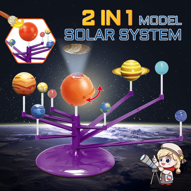 Assemble Children Brain Power Develop Science Learning Kit Solar System Planet Model Kit Astronomical Projector Toys for Kids