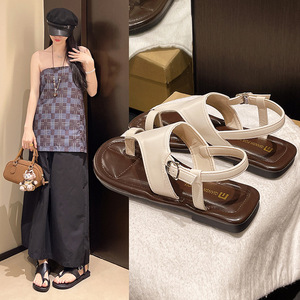 2026 New Niche Toe Loop Roman Sandals For Women, Vacation Flat <b>Beach</b> <b>Shoes</b> Matching Dress Casual Summer Slides - Product Image 2