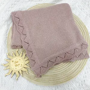 Popüler geri dönüşümlü nefes yenidoğan alma kundak battaniyesi el yapımı tığ işi patik bebek battaniyeleri örgü kenarı ile