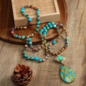 Elegante bohemio bambú naranja verde cuadrado emperador piedra natural piedra collar rombo gota imperial piedra colgante collar - Product Image 2