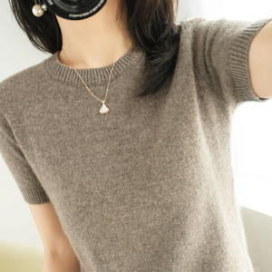Suéter de punto para mujer, cuello redondo, manga corta, corte holgado, color liso, ideal para primavera y otoño, para usar en capas o como prenda interior. - Product Image 4