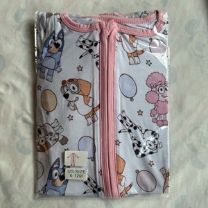 Groothandel op maat bedrukte bamboe schattige baby- en kinderpyjama's met lange mouwen, romper met rits, kledingset voor meisjes en jongens - Product Image 6