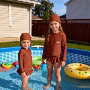 <span class=keywords><strong>Maillot</strong></span> de <span class=keywords><strong>bain</strong></span> à manches longues pour bébé <span class=keywords><strong>fille</strong></span>, ensemble 3 pièces, protection solaire UPF 50+, avec chapeau et bikini à volants, pour l'été - Product Image 2