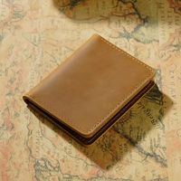 Dompet Kartu Kulit Sapi Asli Berkualitas Tinggi Model Pendek Vintage Crazy Horse dengan Kantong Uang dan Tempat Kartu Identitas