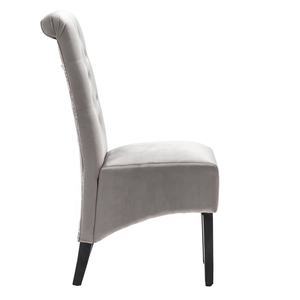 Chaise à tête de <span class=keywords><strong>lion</strong></span> rembourrée en velours avec pieds en bois Chaise de salle à manger avec tissu en velours Chaises d'appoint à dossier haut gris clair - Product Image 5