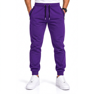 Pantalon de jogging décontracté pour homme en coton violet, taille mi-haute avec cordon de serrage, coupe droite, idéal pour l'automne, personnalisable, vente en gros - Product Image 1