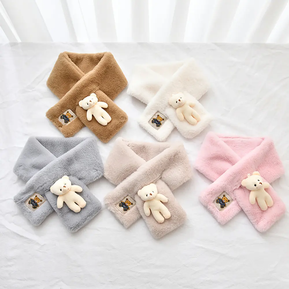 Korean Winter Cute Cartoon Small White Bear Plush Scarf Warm Thick Girly Crossover Scarf Faux Rabbit Fur Scarf