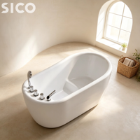 Baignoire autoportante d'angle moderne, petite taille, blanche, ronde, en surface solide, pour salle de bain