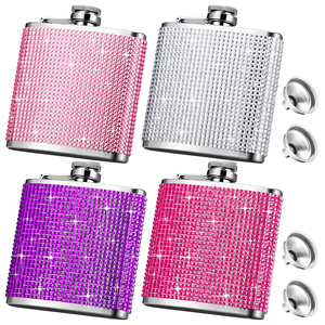 กระบอกเหล็กสแตนเลสทรงสี่เหลี่ยมขนาดเล็ก 6 ออนซ์ พกพาสะดวก ป้องกันการรั่วซึม เป็นมิตรกับสิ่งแวดล้อม ประดับคริสตัลเพชร สำหรับผู้หญิง ใช้ใส่ไวน์ เหล้า วิสกี้ สำหรับงานปาร์ตี้ - Product Image 1