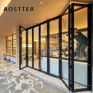 <span class=keywords><strong>Porte</strong></span> pliante AOSTTER en aluminium finition noire minimaliste avec panneau <span class=keywords><strong>de</strong></span> sécurité haute transparence et <span class=keywords><strong>seuil</strong></span> encastré pour villa contemporaine - Product Image 3