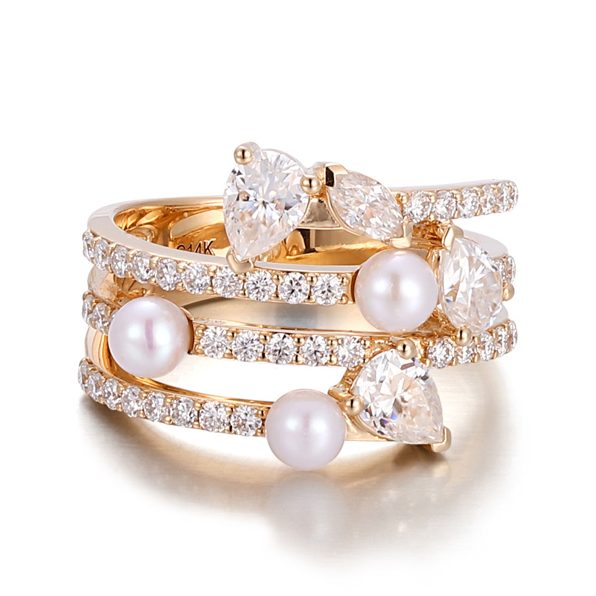 แหวนมุกเพชรแล็บทองแท้ 10k