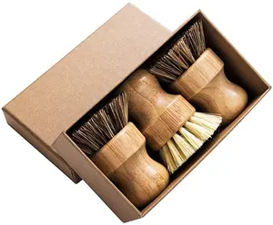 Hot Selling High Quality Wooden Sisal Natural Bamboo Dish Brush Plant Based Bristles Pot Pan Kitchen Cleaning Brush set