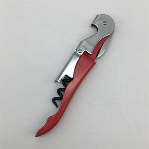 MOQ 100pcs Red Color Stainless Steel All-in-one Double <strong>Hinged</strong> Sea Horse Wine Bottle Corkscrew Foil Cutter Knife Can Opener - Product Image 2