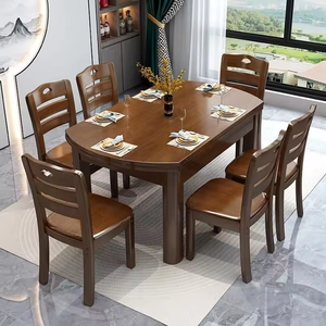Mesa de Comedor y Sillas Clásicas de Madera Maciza, Juego de Comedor de Madera Duradero con Acabado en Nogal para el Hogar, Cocina y Muebles de Restaurante - Product Image 3