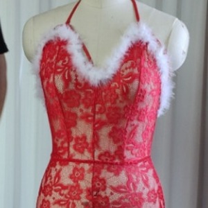 Body de Encaje Rojo sin Entrepierna, Lencería Navideña para Mujer, Disfraz Sexy Elástico con Abertura Frontal para las Fiestas - Product Image 5